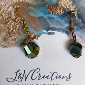 green/blueish glass beads with gold findings